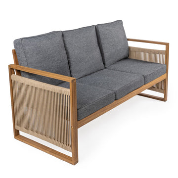 Gable 3-Seat Mid-Century Modern Roped Acacia Wood Outdoor Sofa with Cushions - JONATHAN Y